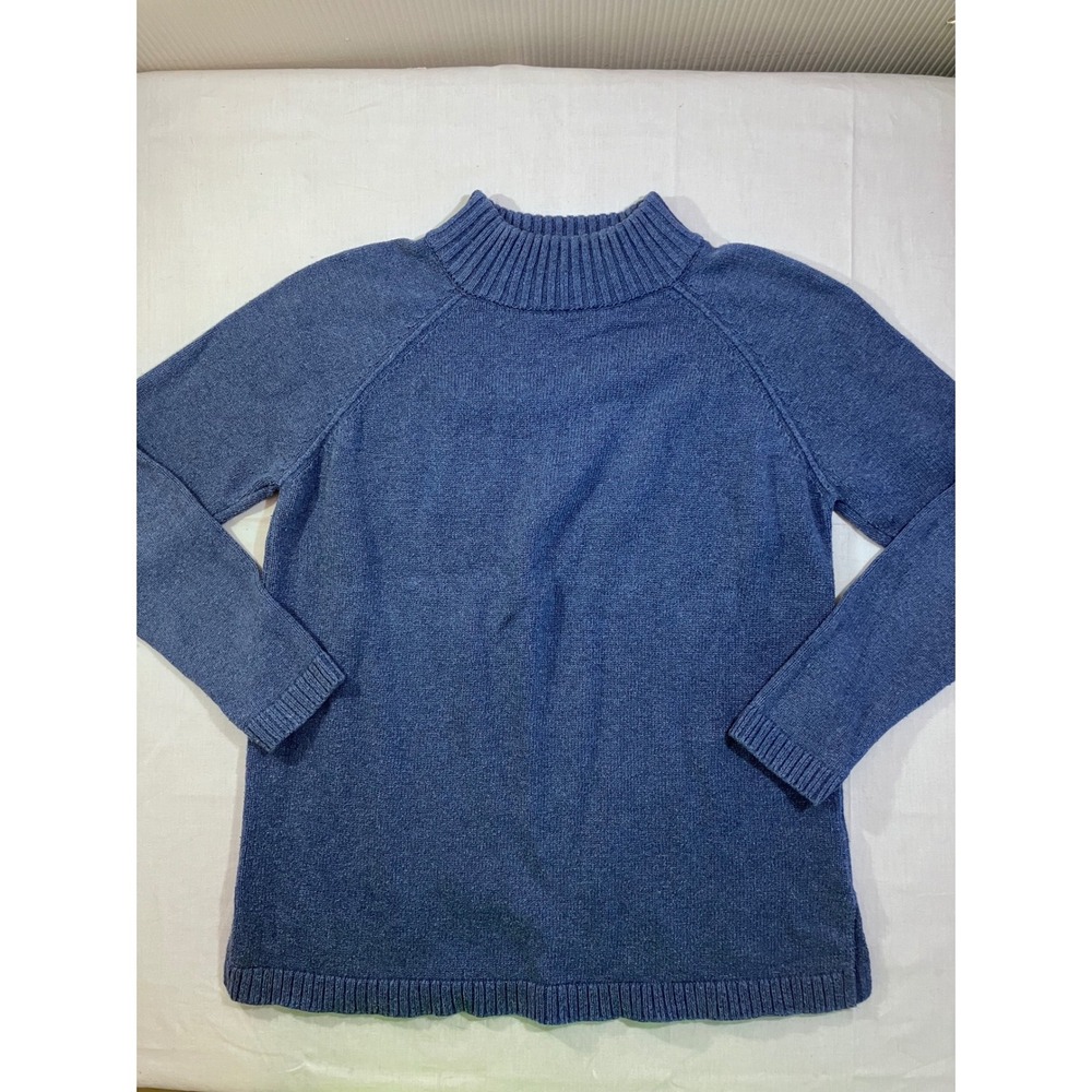 Jeanne Pierre Blue 100% Cotton Mock Neck Pullover Sweater Womens Small